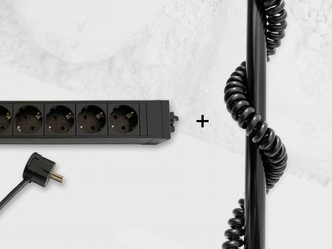 Combi spiraalsnoer en stekkerdoos zwart Combi spiraalsnoer en stekkerdoos